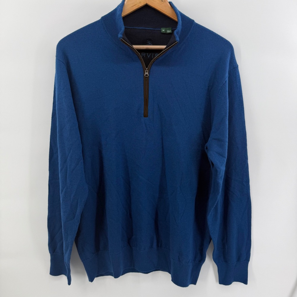Orvis Mens Blue 100% Merino Wool Quarter Zip Pullover Sweater Size M RN70534
